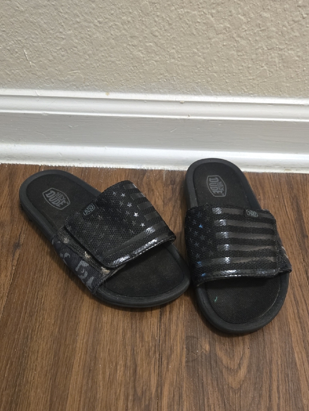 Hey Dude Black Kids' Slide Sandals with Flag Accent